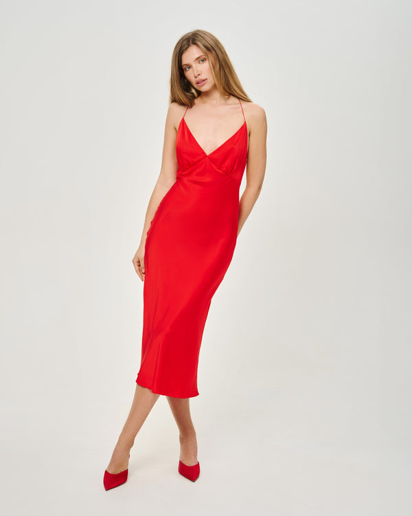 GRACE SILK-SATIN MIDI DRESS